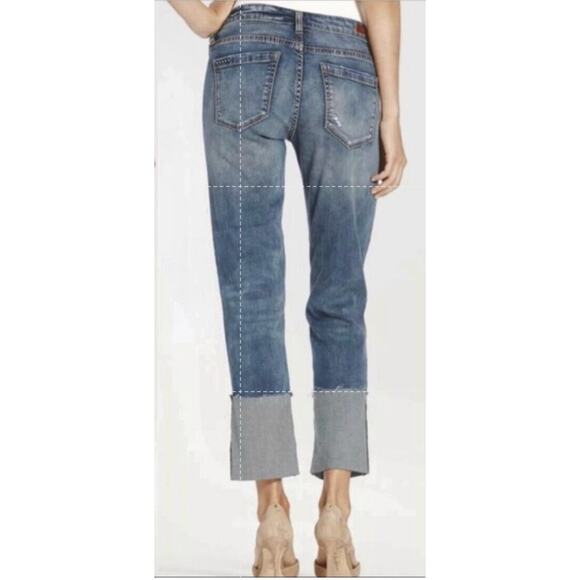 Blank NYC High Cuff Straight Medium Wash Distressed Jeans Low Rise Stretch 24 - Picture 2 of 15
